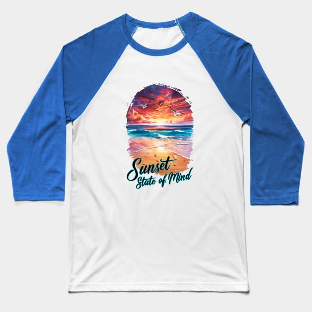 Sunset State of Mind Tropical Beach Life Summertime Summer Vacation Baseball T-Shirt by Tees 4 Thee